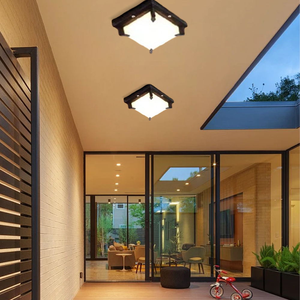 Classical Metal Acrylic Geometric Outdoor Ceiling Light Black