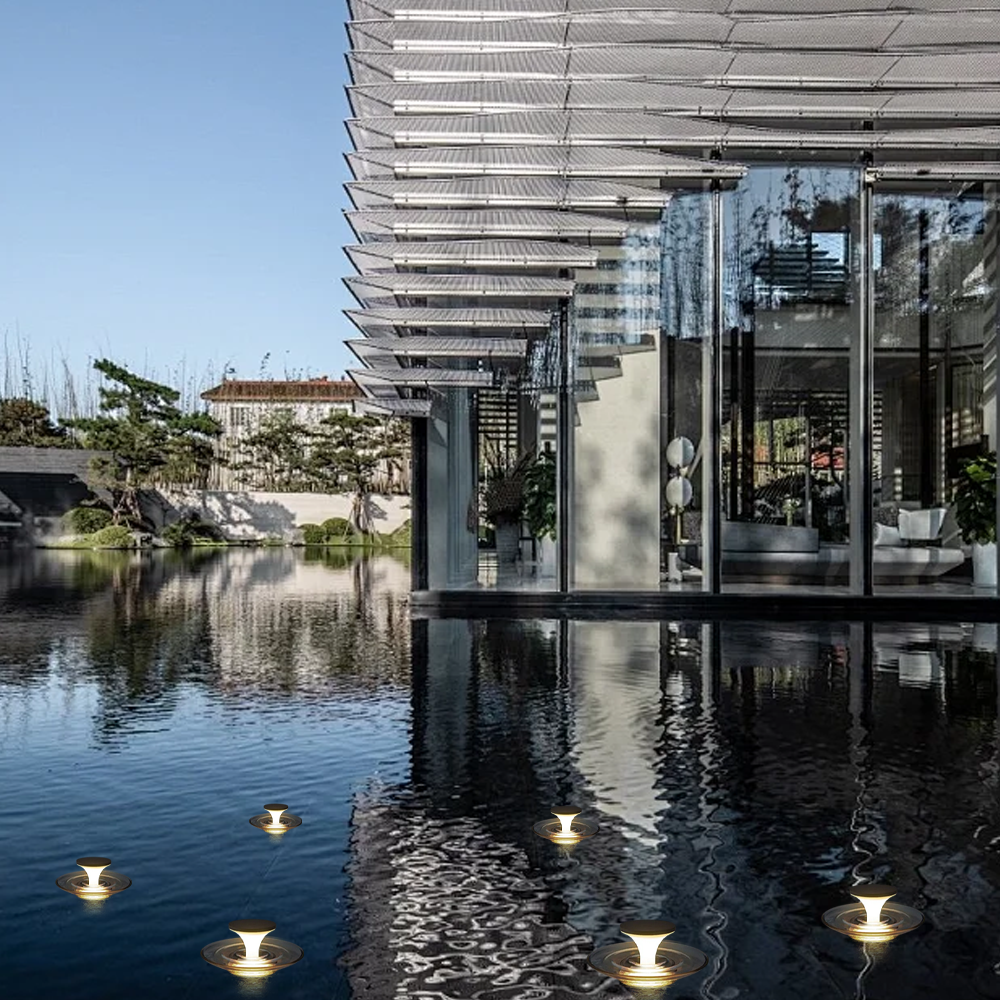 Modern Metal/Acrylic Frisbee Black Ground Light Outdoor