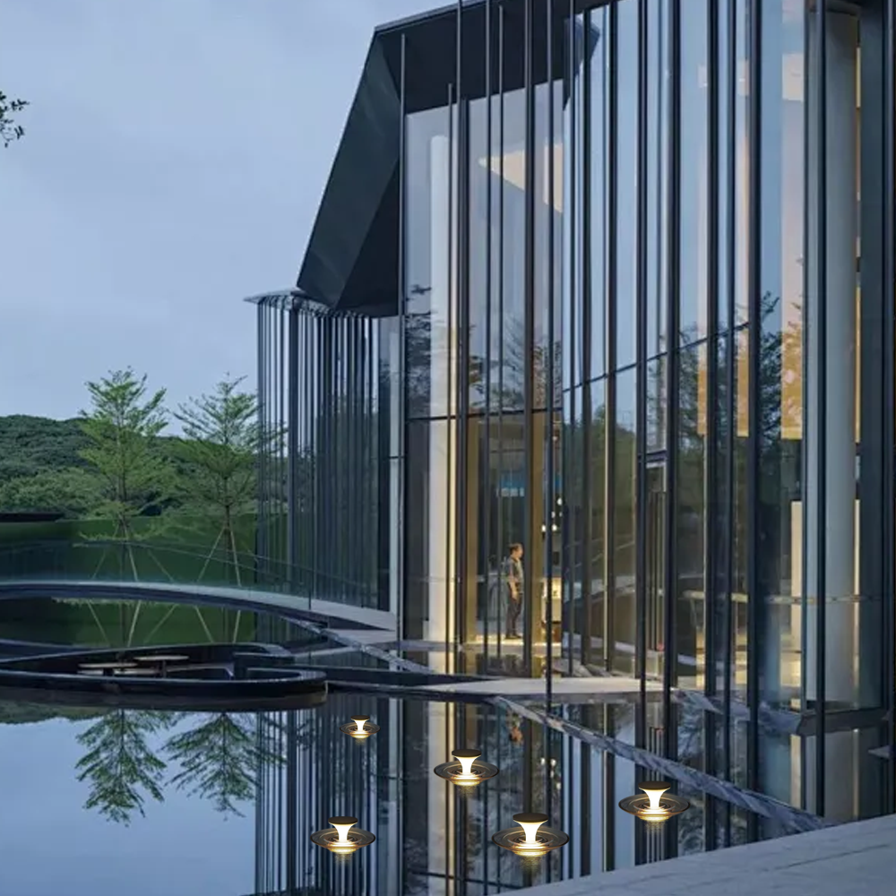 Modern Metal/Acrylic Frisbee Black Ground Light Outdoor