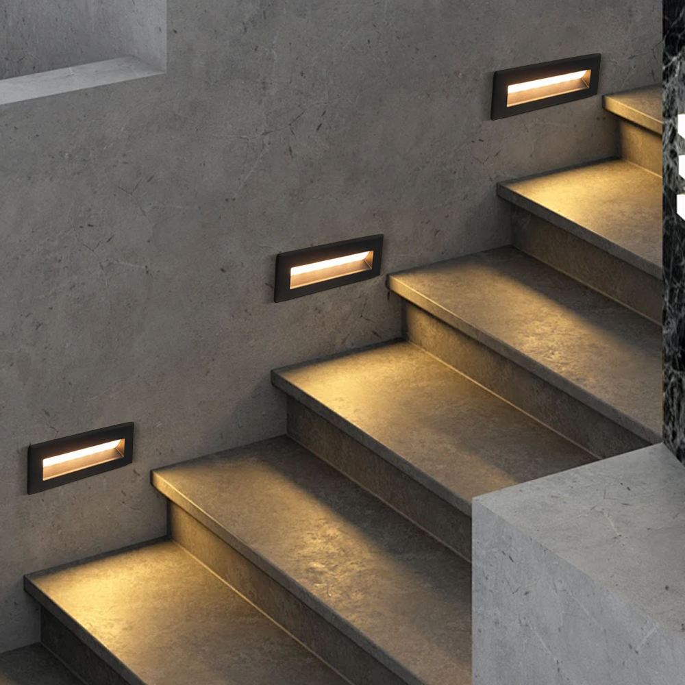 Modern Metal Acrylic Rectangular Black Outdoor Deck Light Terrace