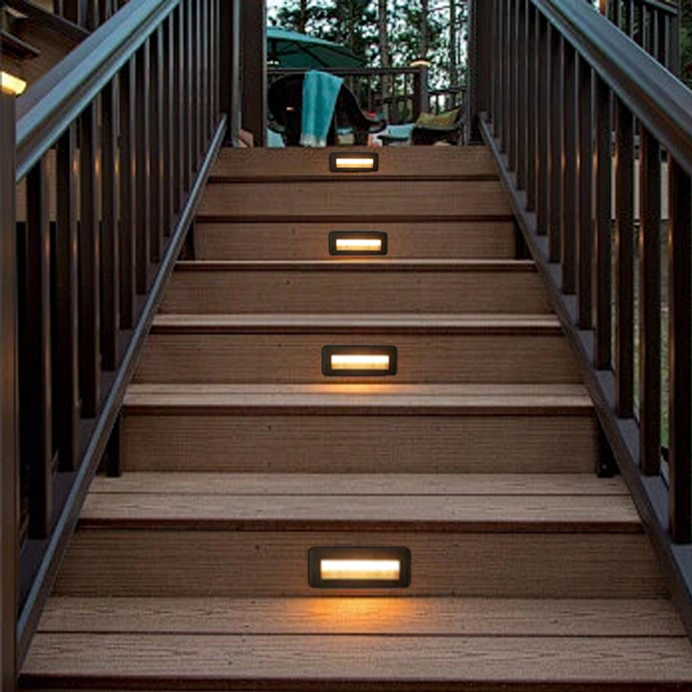 Modern Metal Acrylic Rectangular Black Outdoor Deck Light Terrace