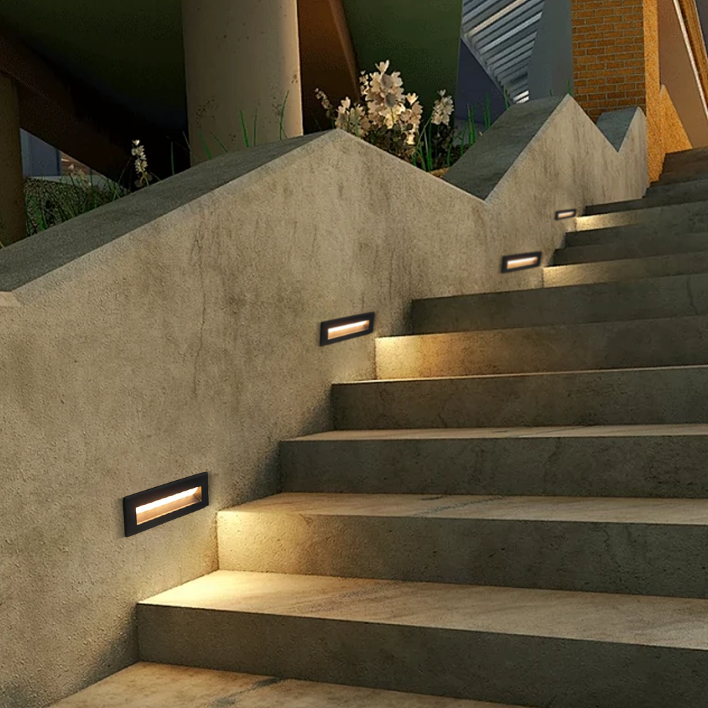 Modern Metal Acrylic Rectangular Black Outdoor Deck Light Terrace