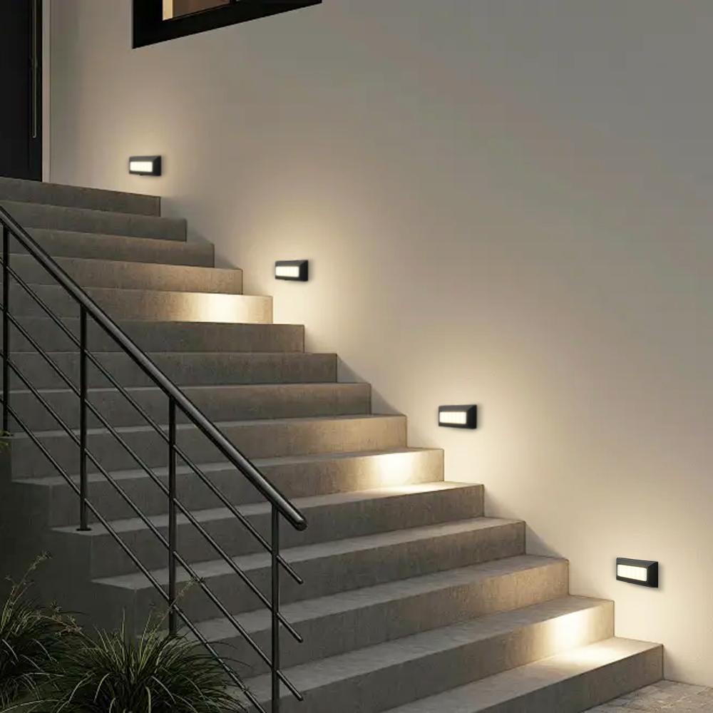 Modern Metal Acrylic Rectangular Black Grey Outdoor Deck Light Yard