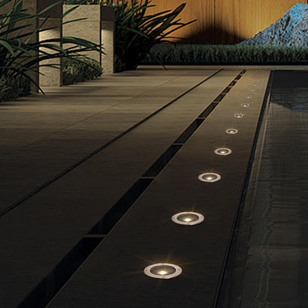 Contemporary Metal Round Black Outdoor Ground Light Courtyard