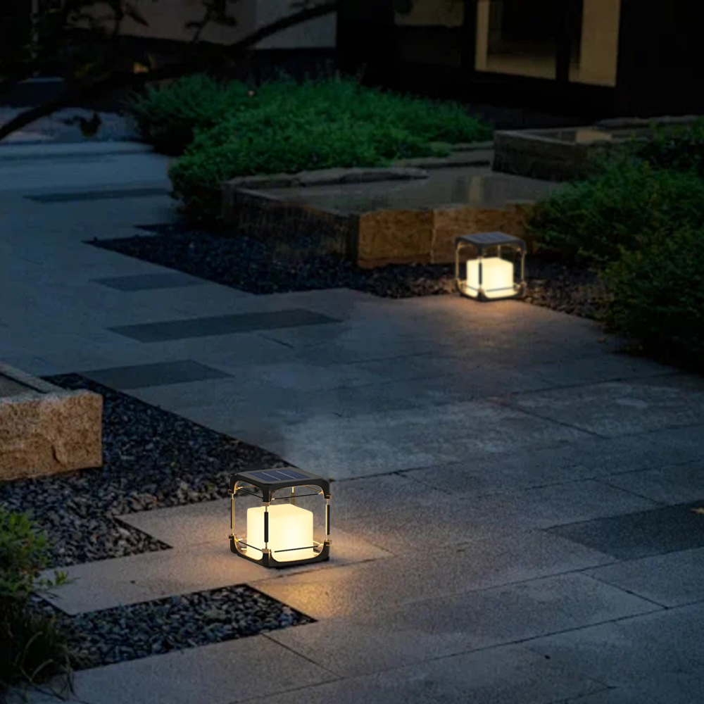 Modern Metal Acrylic Rectangular Black Outdoor Floor Lamp Garden