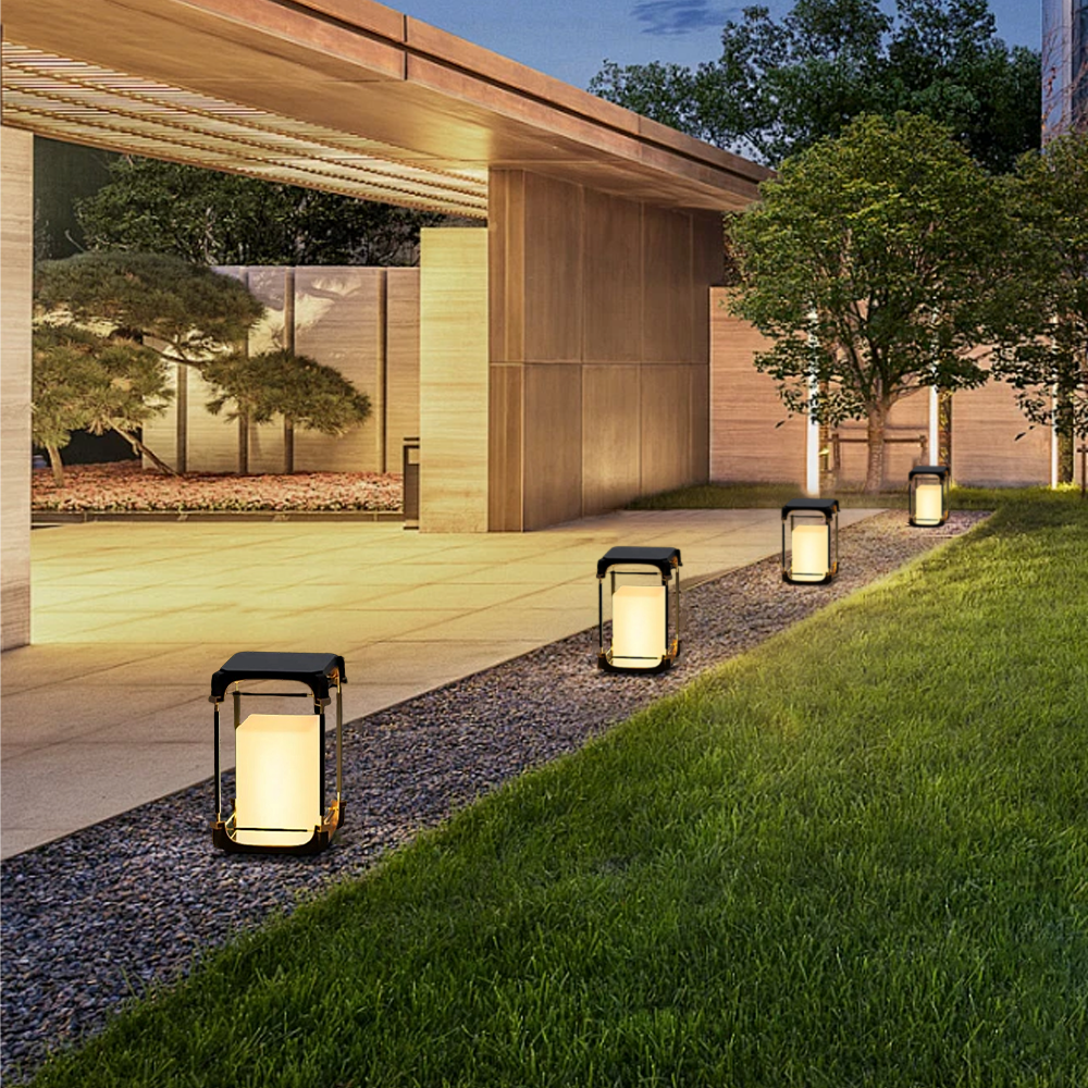 Modern Metal Acrylic Rectangular Black Outdoor Floor Lamp Garden