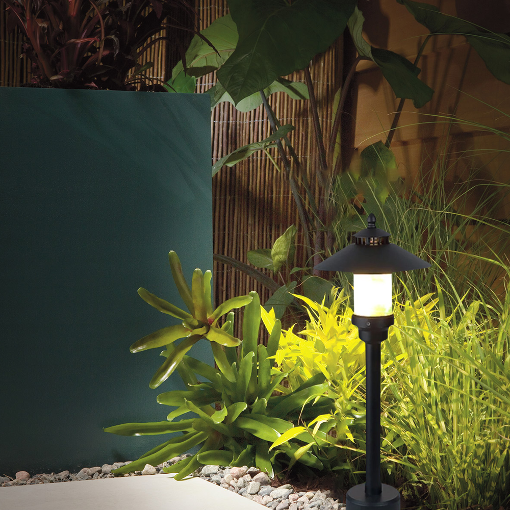 Modern Metal Marble Hooded Black Outdoor Path Light | Riofu