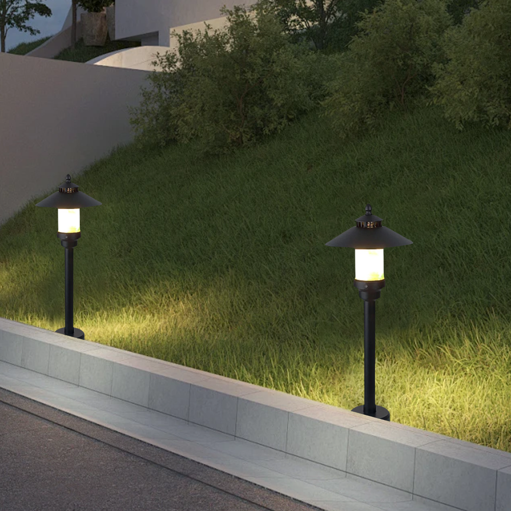 Modern Metal Marble Hooded Black Outdoor Path Light