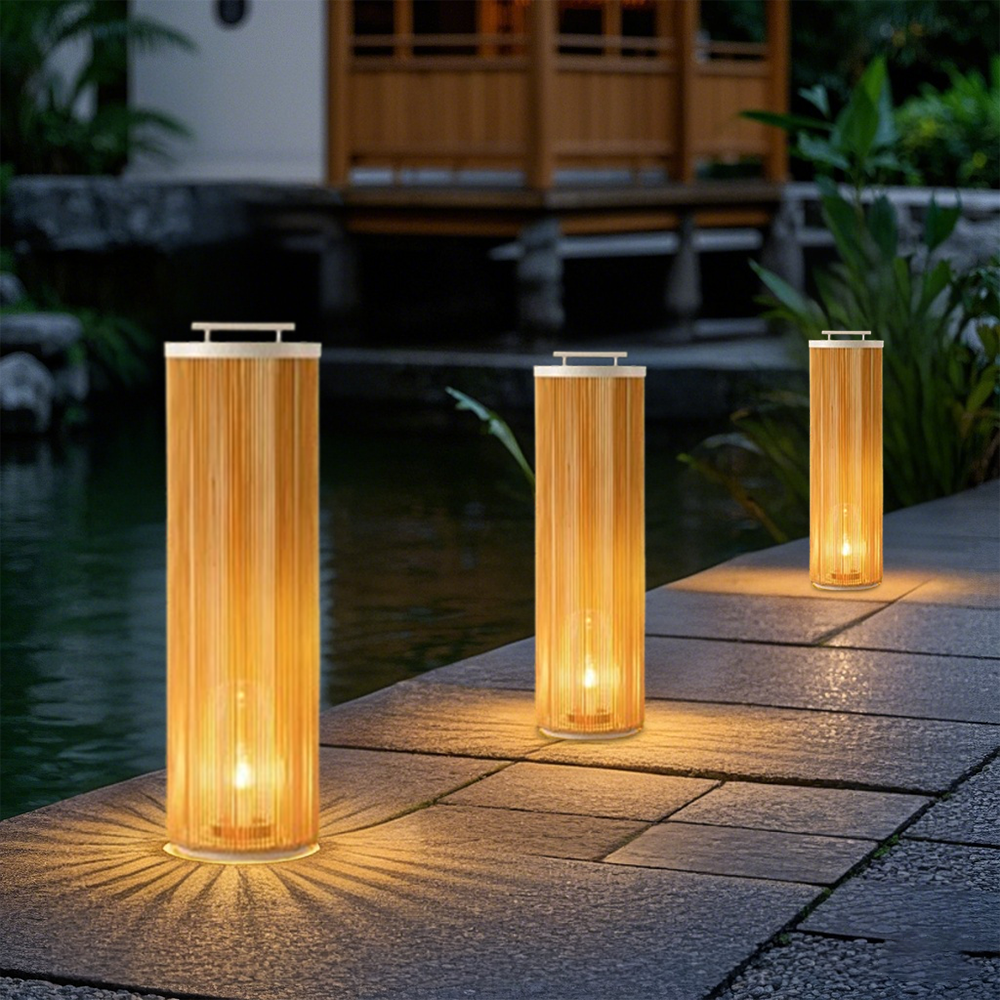 Farmhouse Metal Cylindrical Log Color Outdoor Floor Lamp Garden