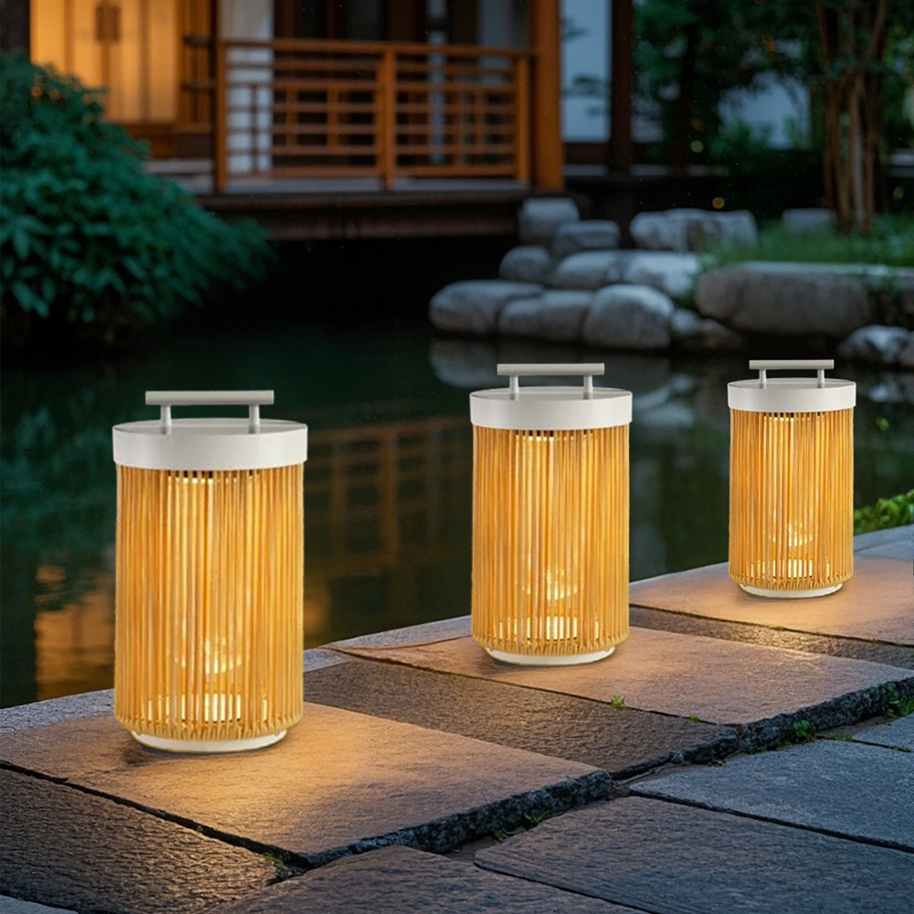 Farmhouse Metal Cylindrical Log Color Outdoor Floor Lamp Garden