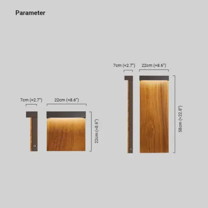 Modern Metal Rectangular Terrace Outdoor Lamp Natural Wood