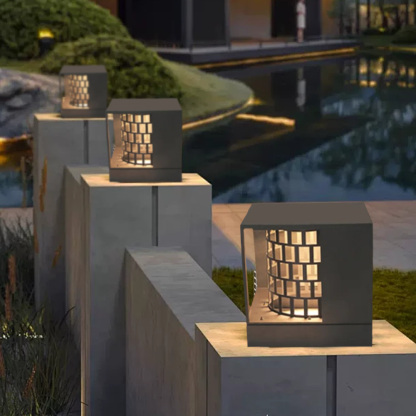 Designer Metal Acrylic Square Black Outdoor Pillar Light Outdoor