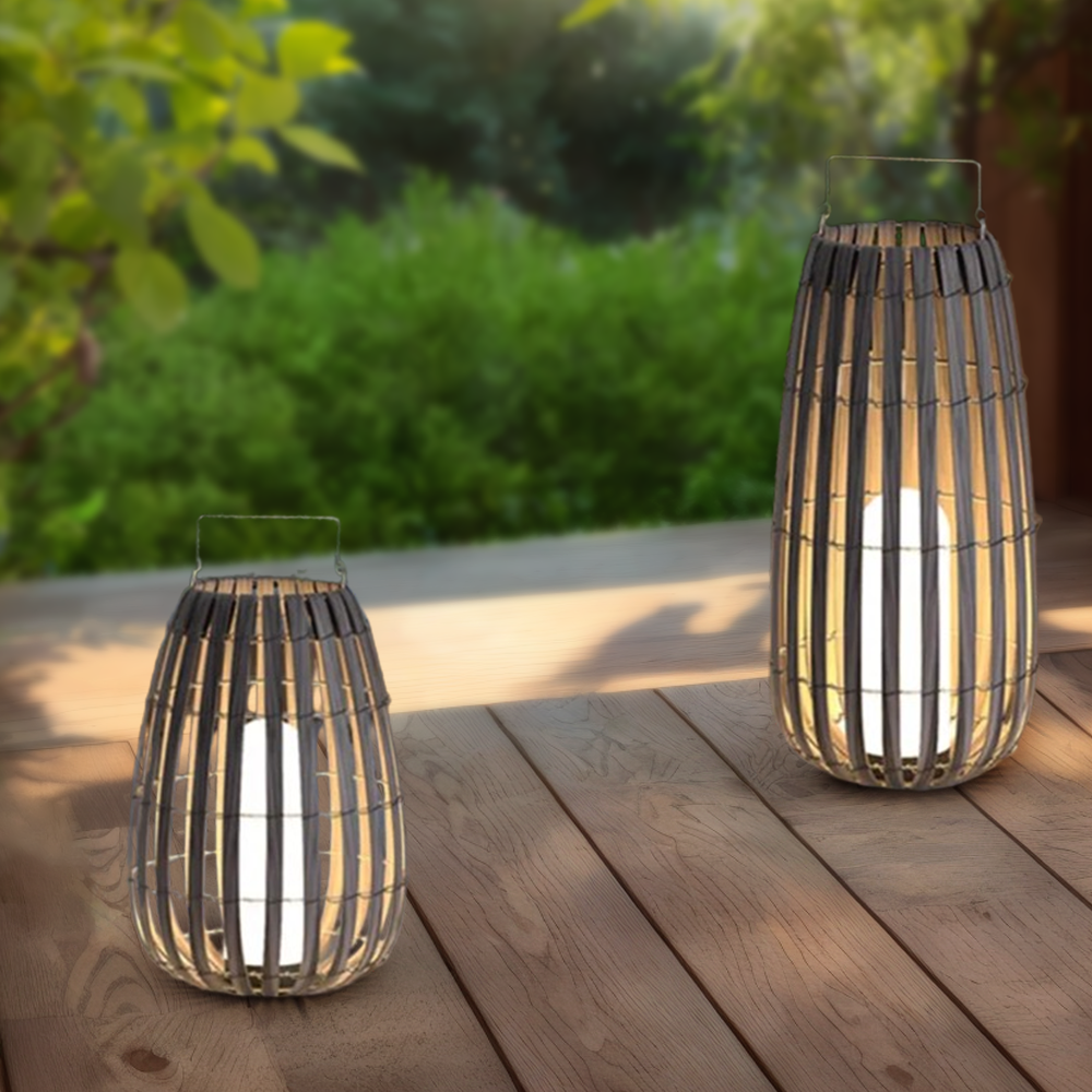 Rustic Bamboo Metal Lantern Brown Floor Lamp Gardern