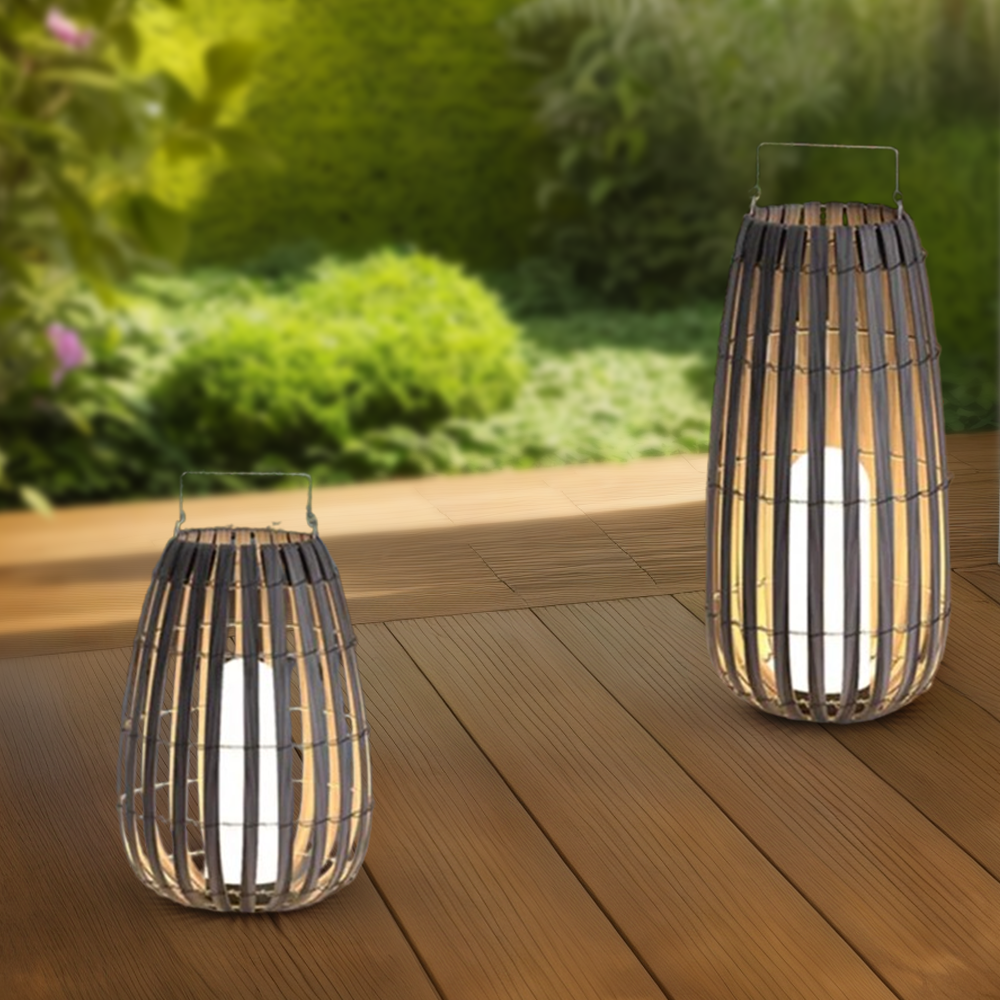 Rustic Bamboo Metal Lantern Brown Floor Lamp Gardern