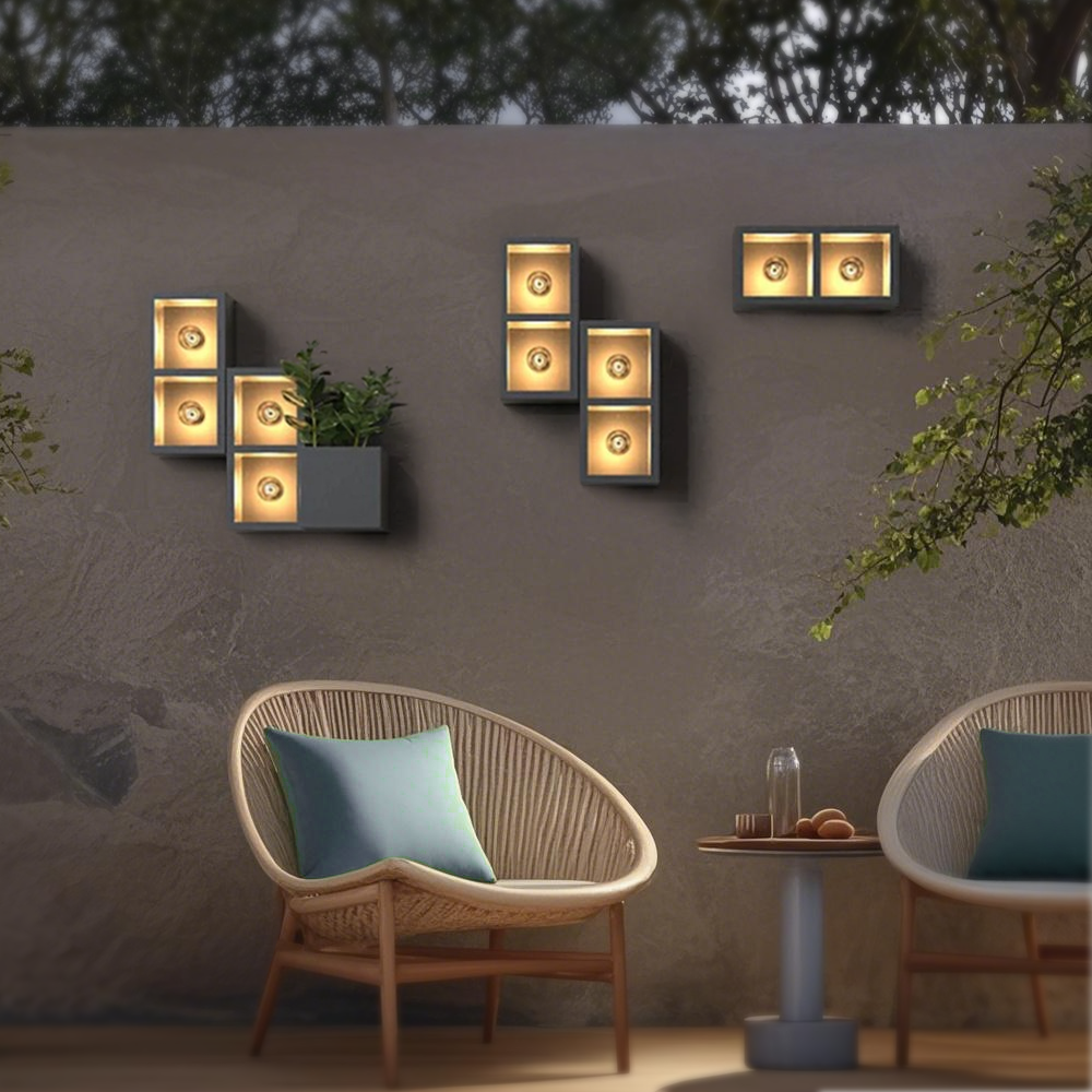 Industrial Metal Glass Cube Outdoor Wall Lamp Black