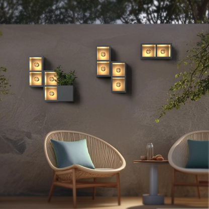 Industrial Metal Glass Cube Outdoor Wall Lamp Black