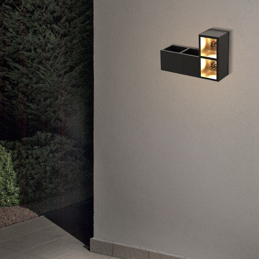 Industrial Metal Glass Cube Outdoor Wall Lamp Black