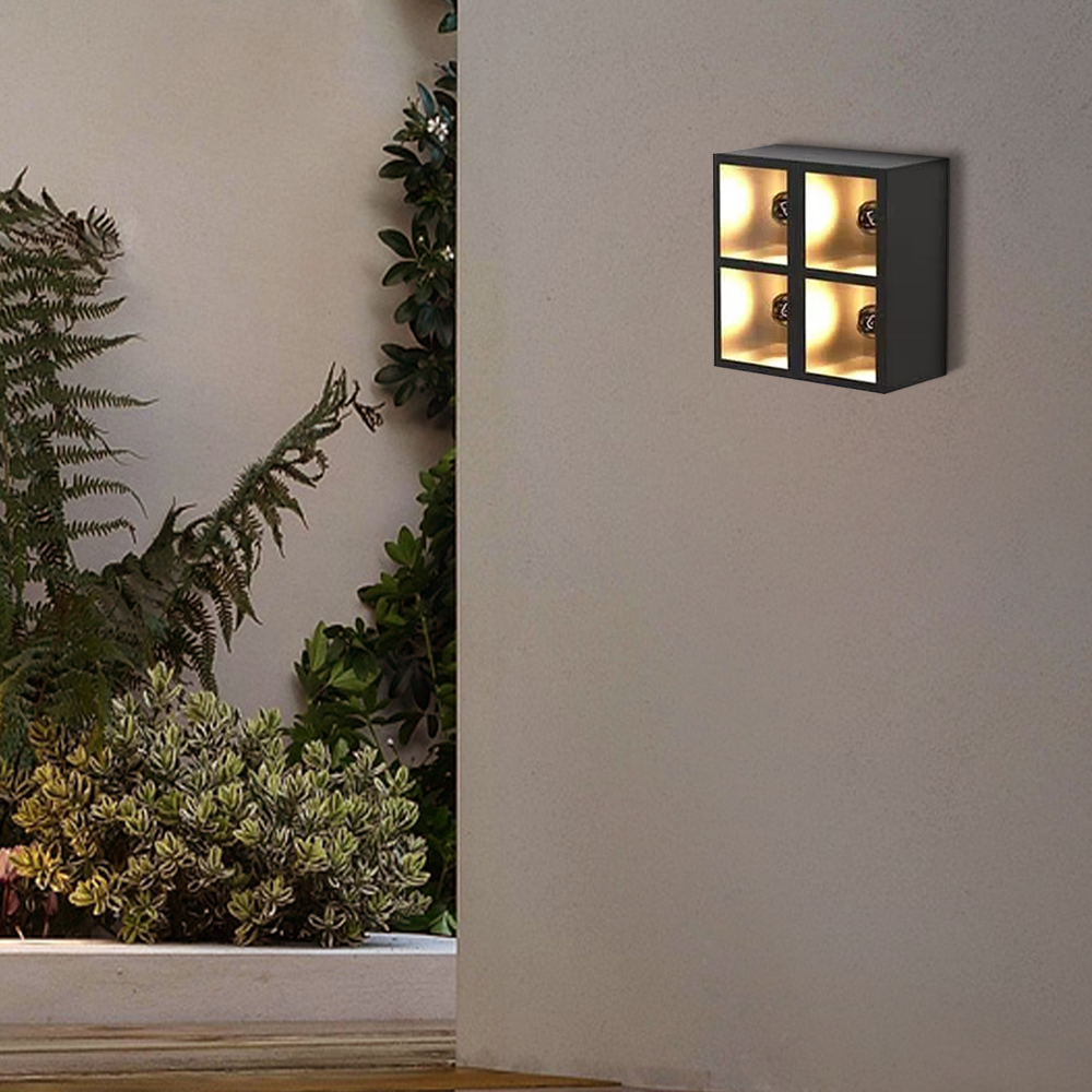 Industrial Metal Glass Cube Outdoor Wall Lamp Black