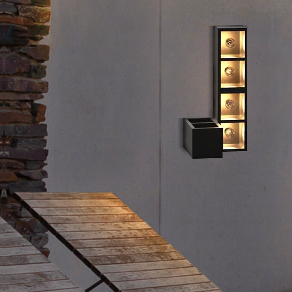 Industrial Metal Glass Cube Outdoor Wall Lamp Black