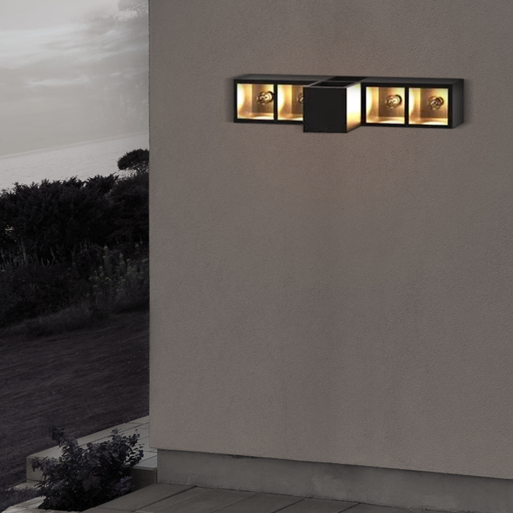 Industrial Metal Glass Cube Outdoor Wall Lamp Black