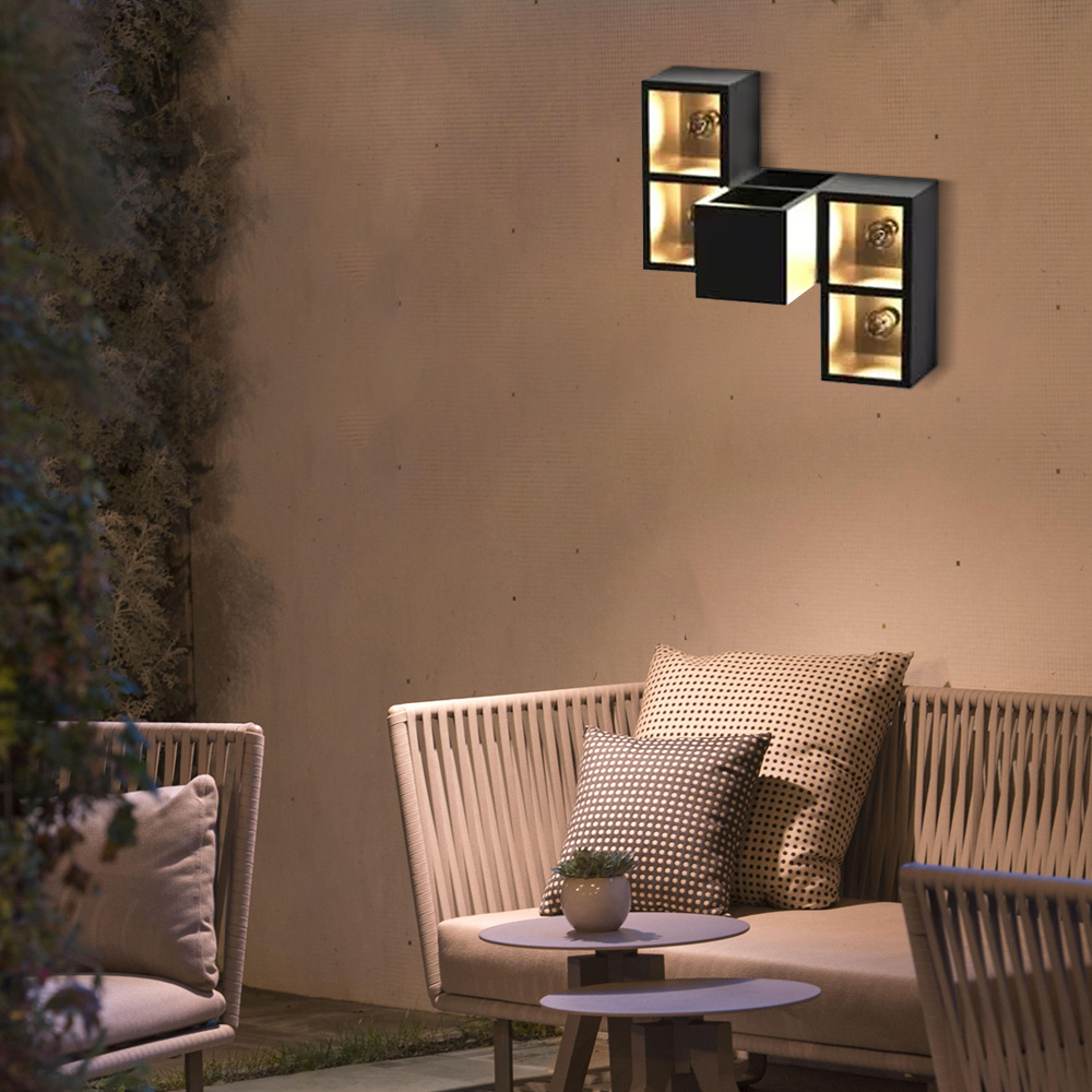 Industrial Metal Glass Cube Outdoor Wall Lamp Black