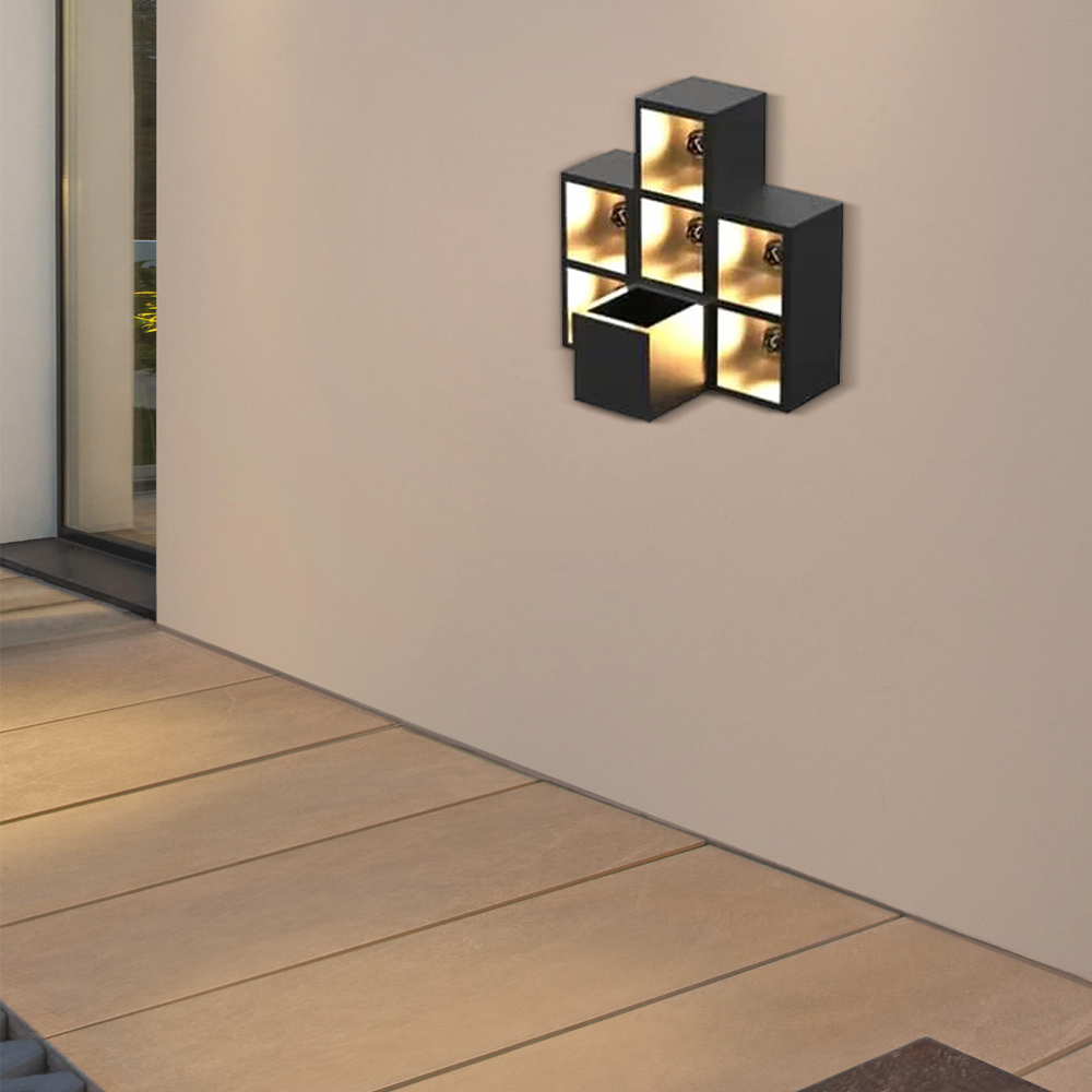 Industrial Metal Glass Cube Outdoor Wall Lamp Black