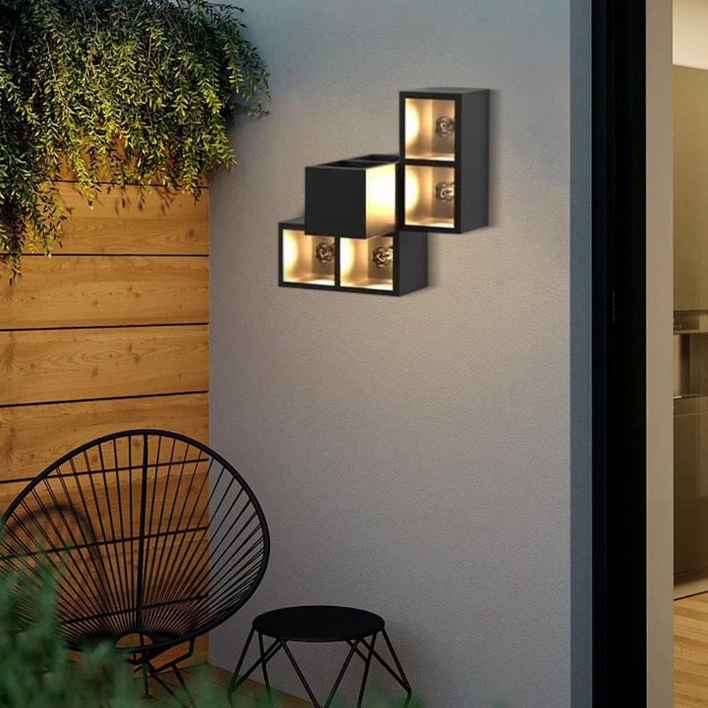 Industrial Metal Glass Cube Outdoor Wall Lamp Black