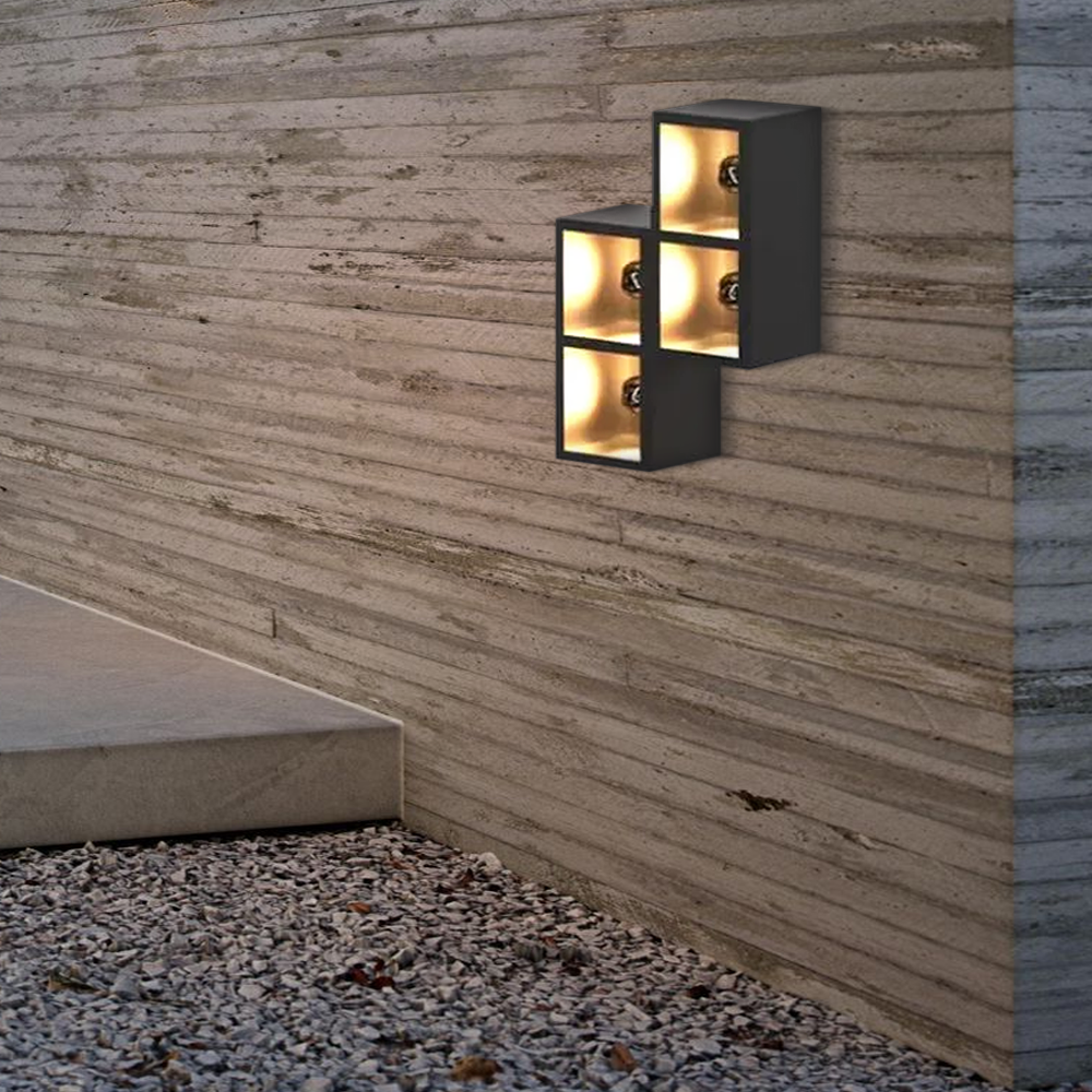 Industrial Metal Glass Cube Outdoor Wall Lamp Black