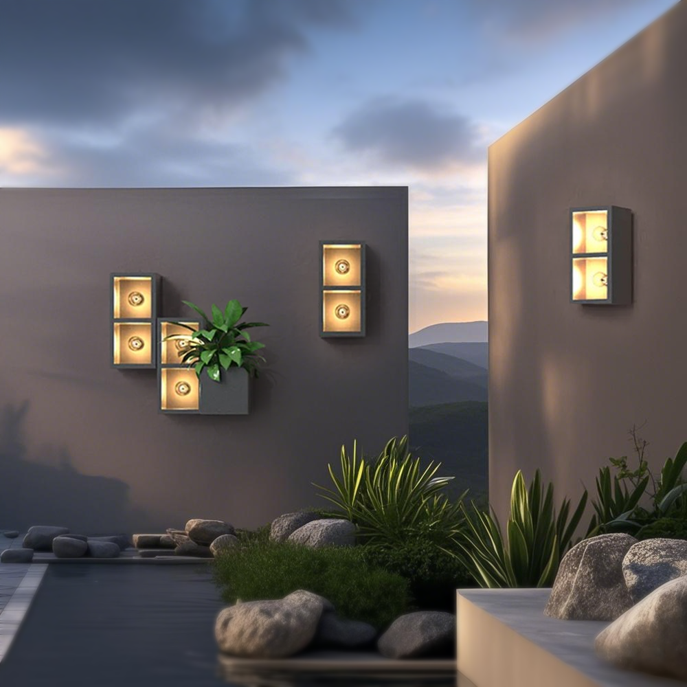 Industrial Metal Glass Cube Outdoor Wall Lamp Black