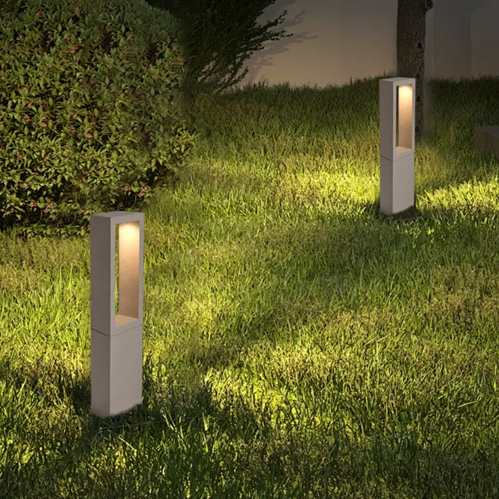 Modern Metal Stone Rectangular Grey Outdoor Path Light