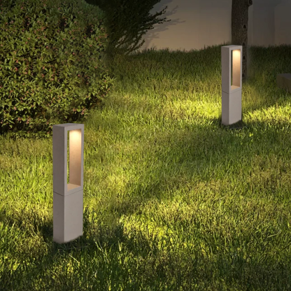 Modern Metal Stone Rectangular Grey Outdoor Path Light
