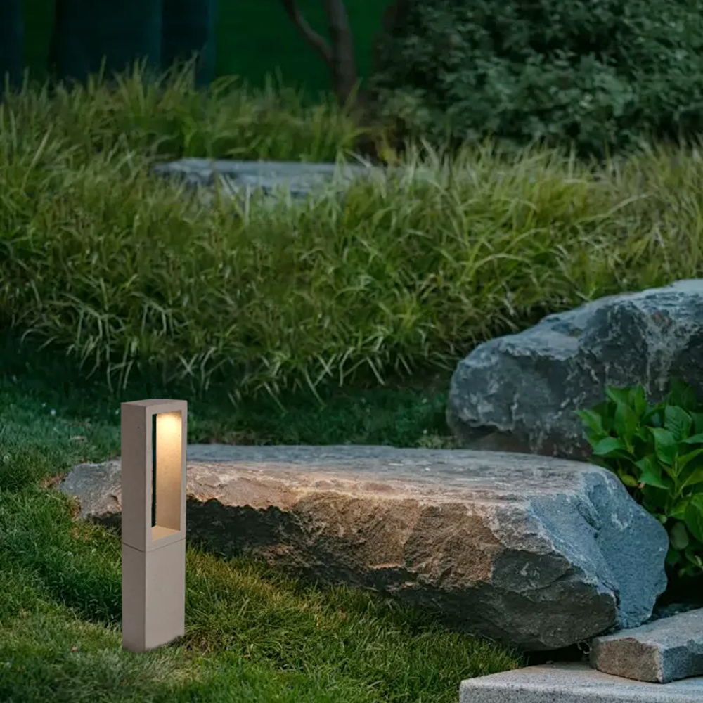 Modern Metal Stone Rectangular Grey Outdoor Path Light