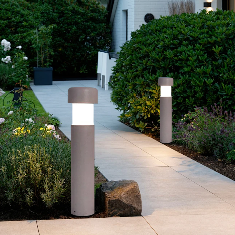 Modern Metal Stone Cylindrical Terrace Gray Outdoor Lamp
