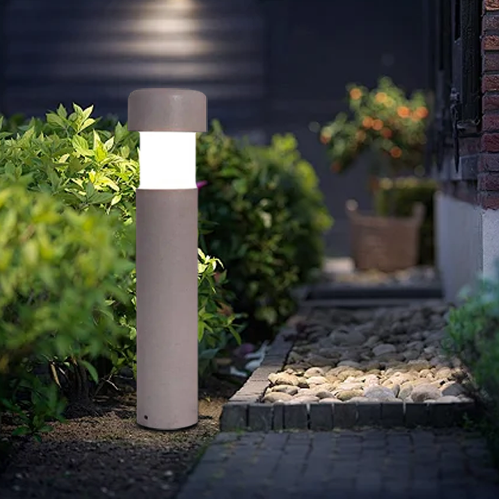 Modern Metal Stone Cylindrical Terrace Gray Outdoor Lamp