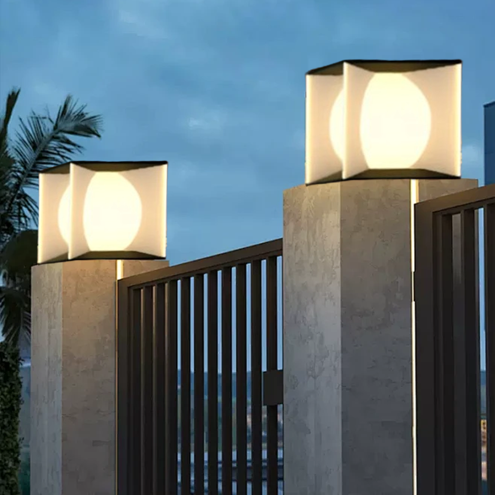 Art Deco Metal Square Black Outdoor Lamp Courtyard