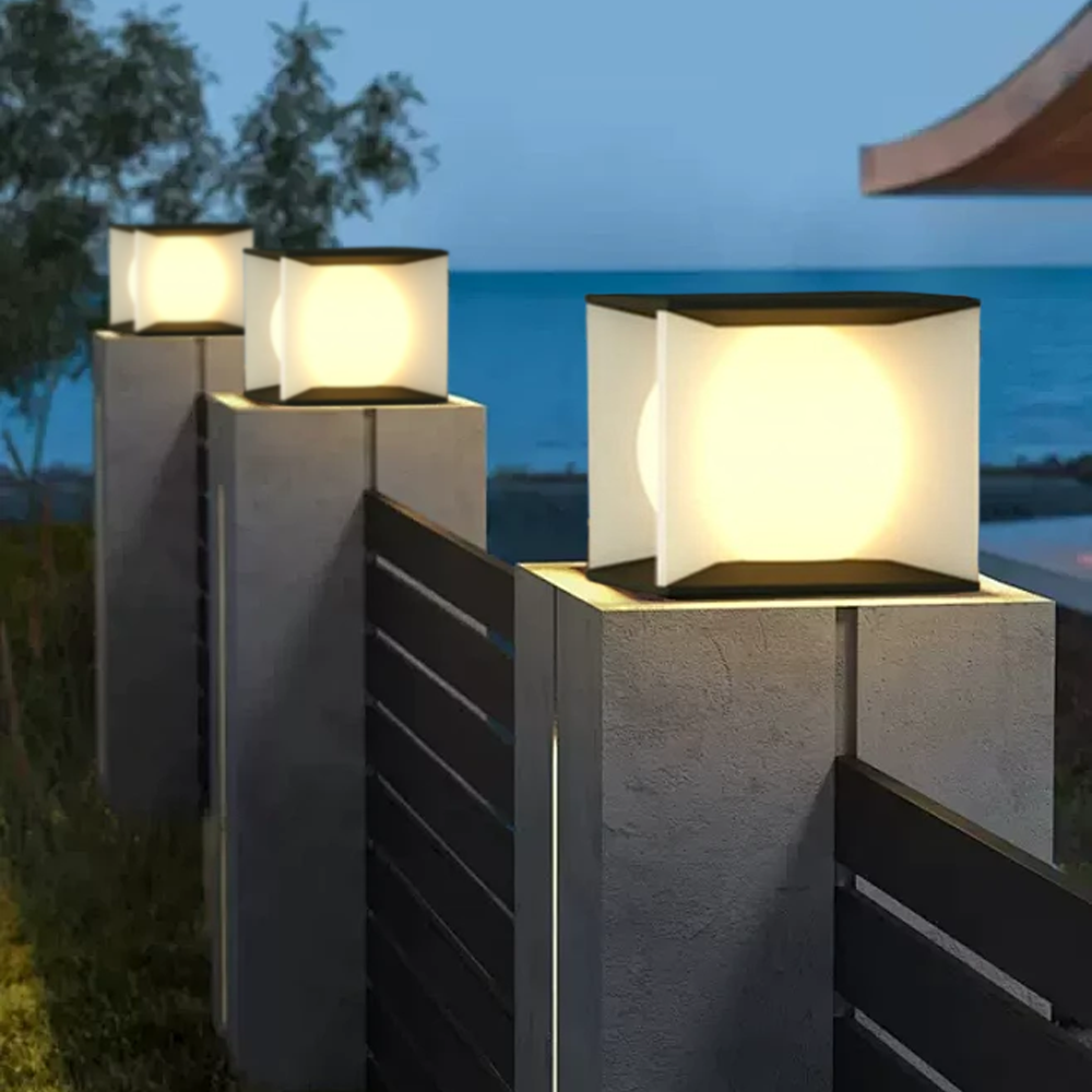 Art Deco Metal Square Black Outdoor Lamp Courtyard