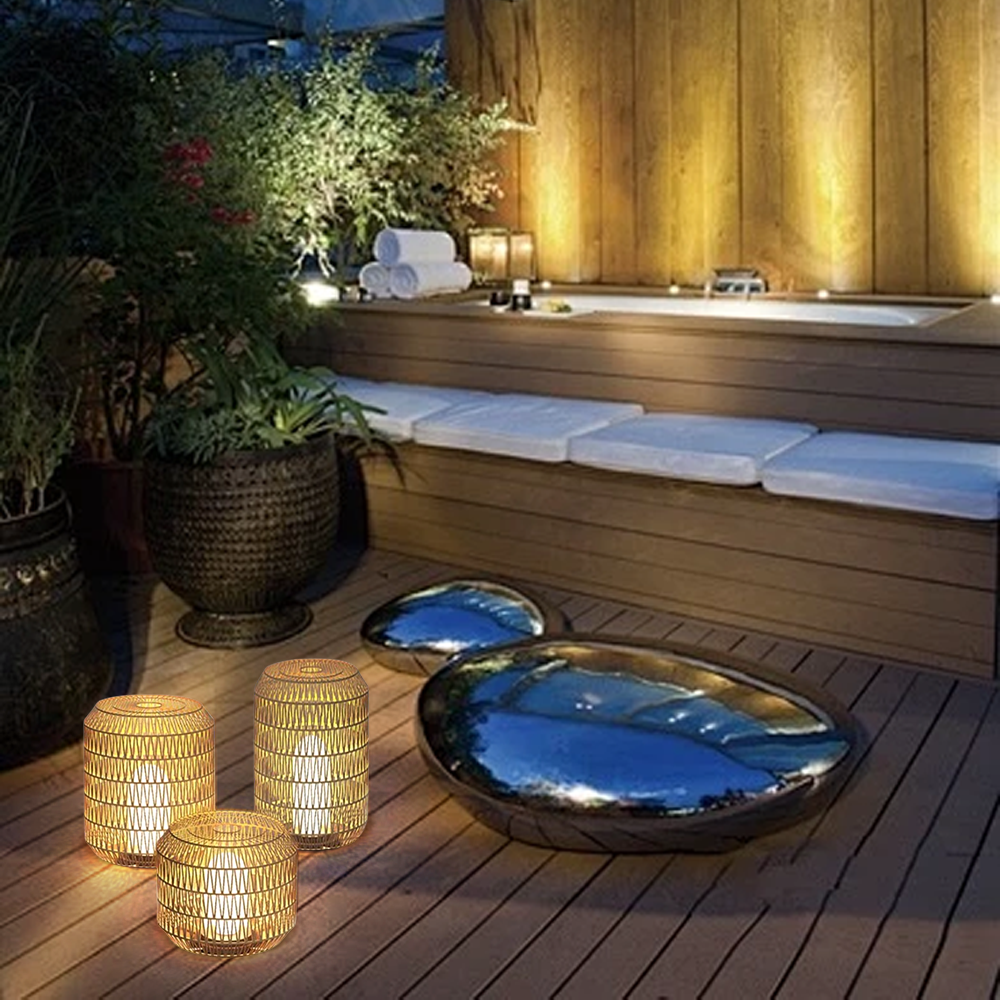Farmhouse Rattan Lantern Log Color Outdoor Lamp Garden