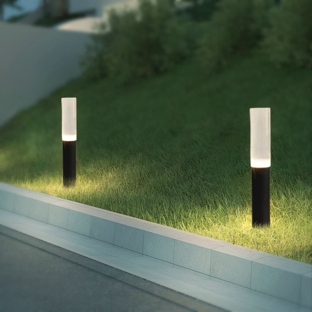 Modern Metal Acrylic Cylindrical Black Outdoor Path Light