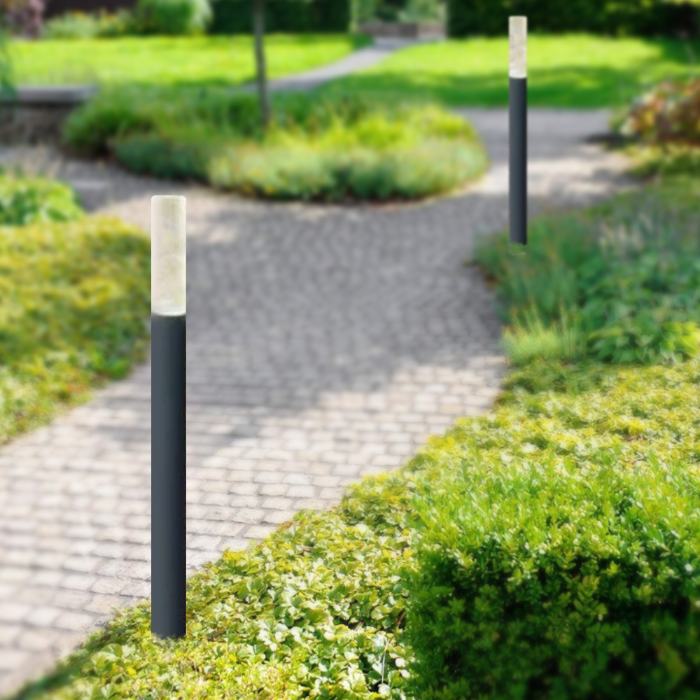 Modern Metal Acrylic Cylindrical Black Outdoor Path Light
