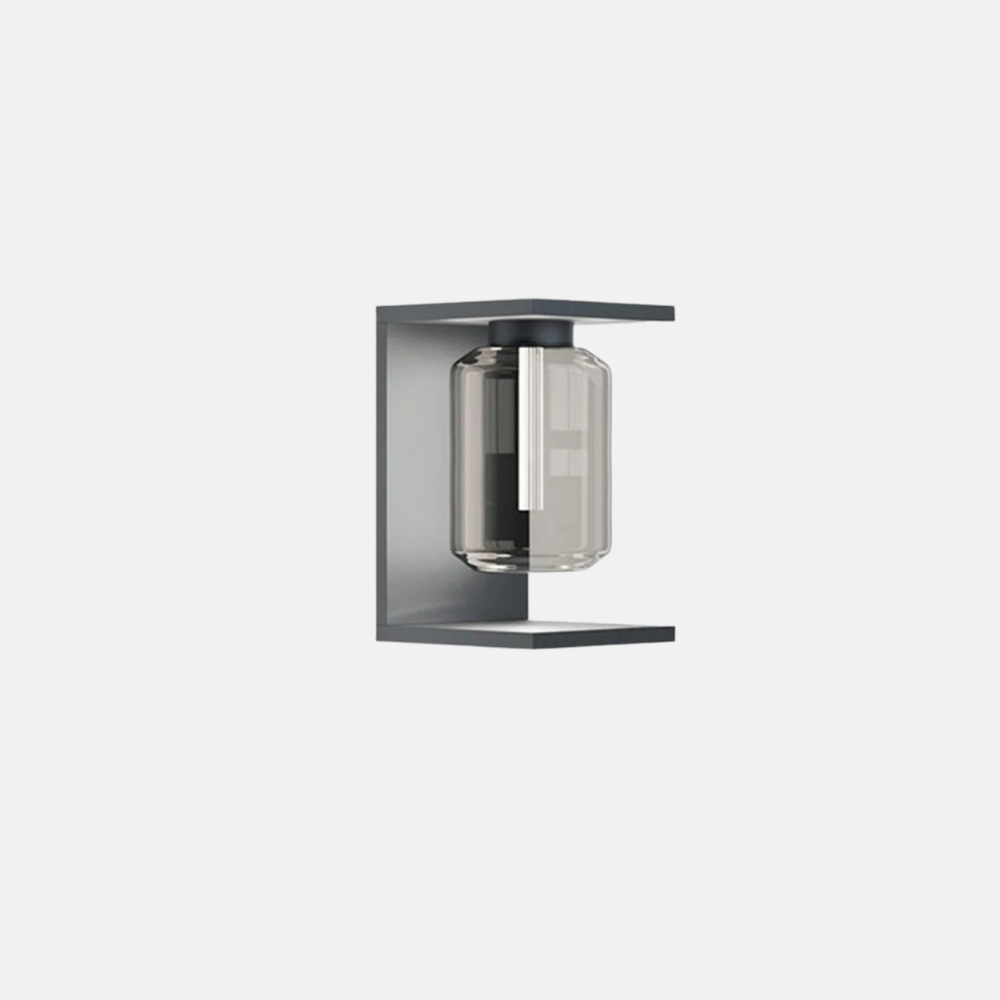 Modern Metal/Glass Square Black/Grey Wall Lamp Outdoor