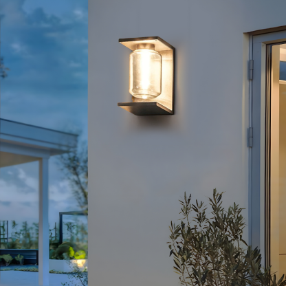 Modern Metal/Glass Square Black/Grey Wall Lamp Outdoor