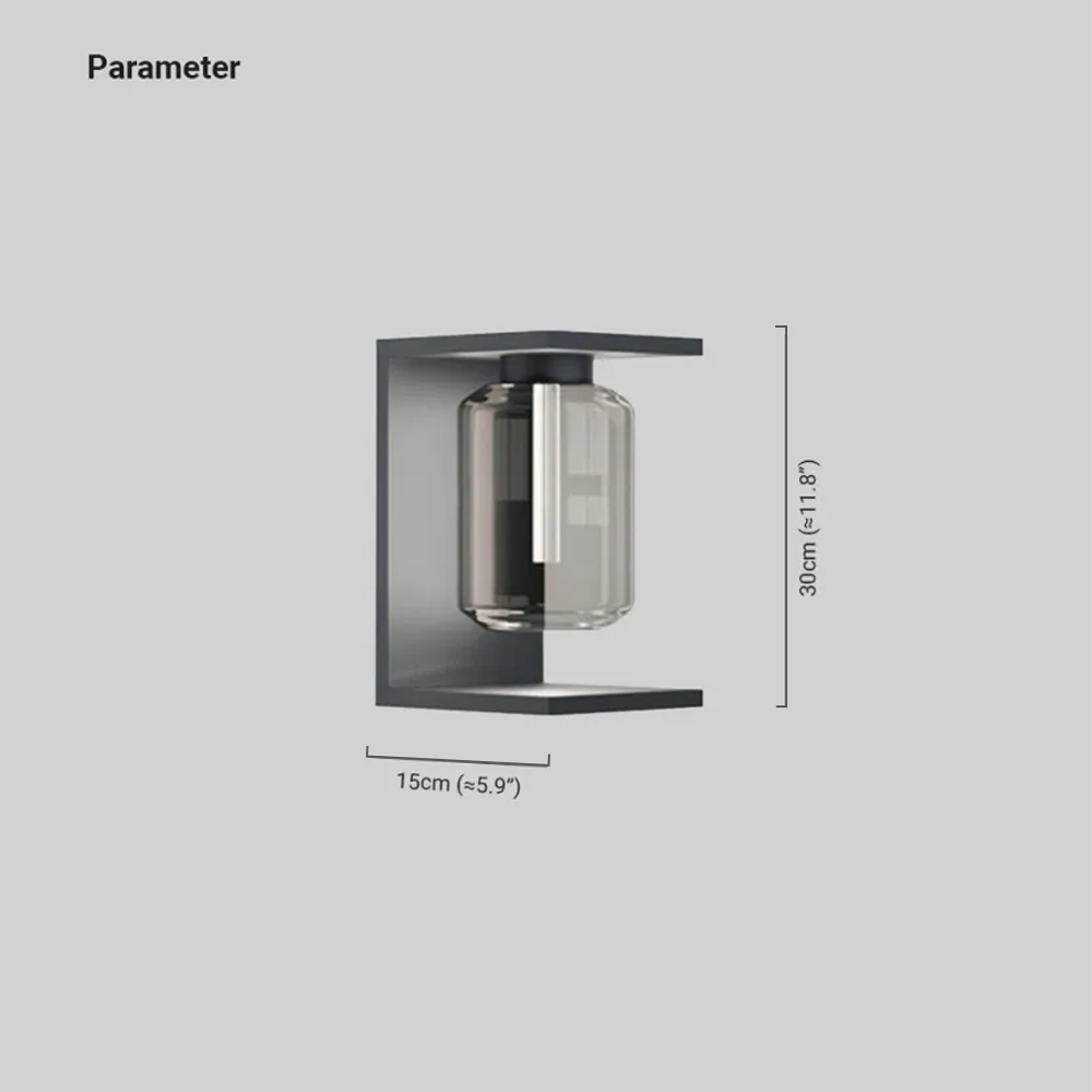 Modern Metal/Glass Square Black/Grey Wall Lamp Outdoor