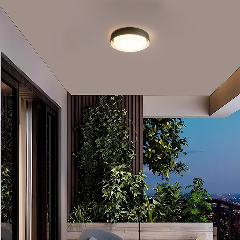 Modern Metal Acrylic Round Black Outdoor Ceiling Light Porch