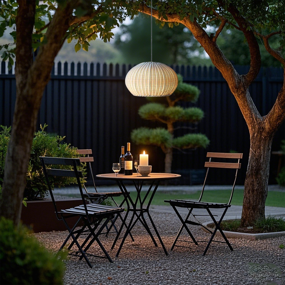 Farmhouse Rattan Beige Outdoor Pendant Light Garden