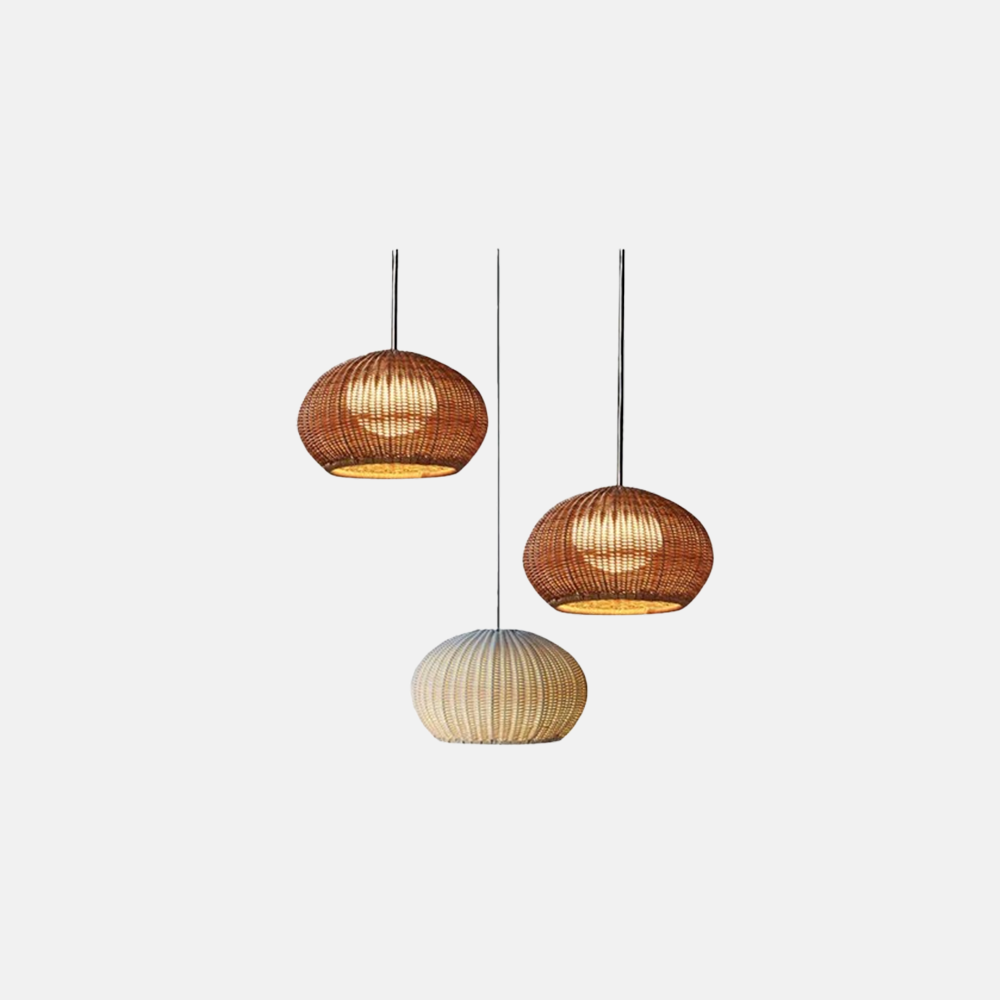 Farmhouse Rattan Beige Outdoor  Pendant Light Garden