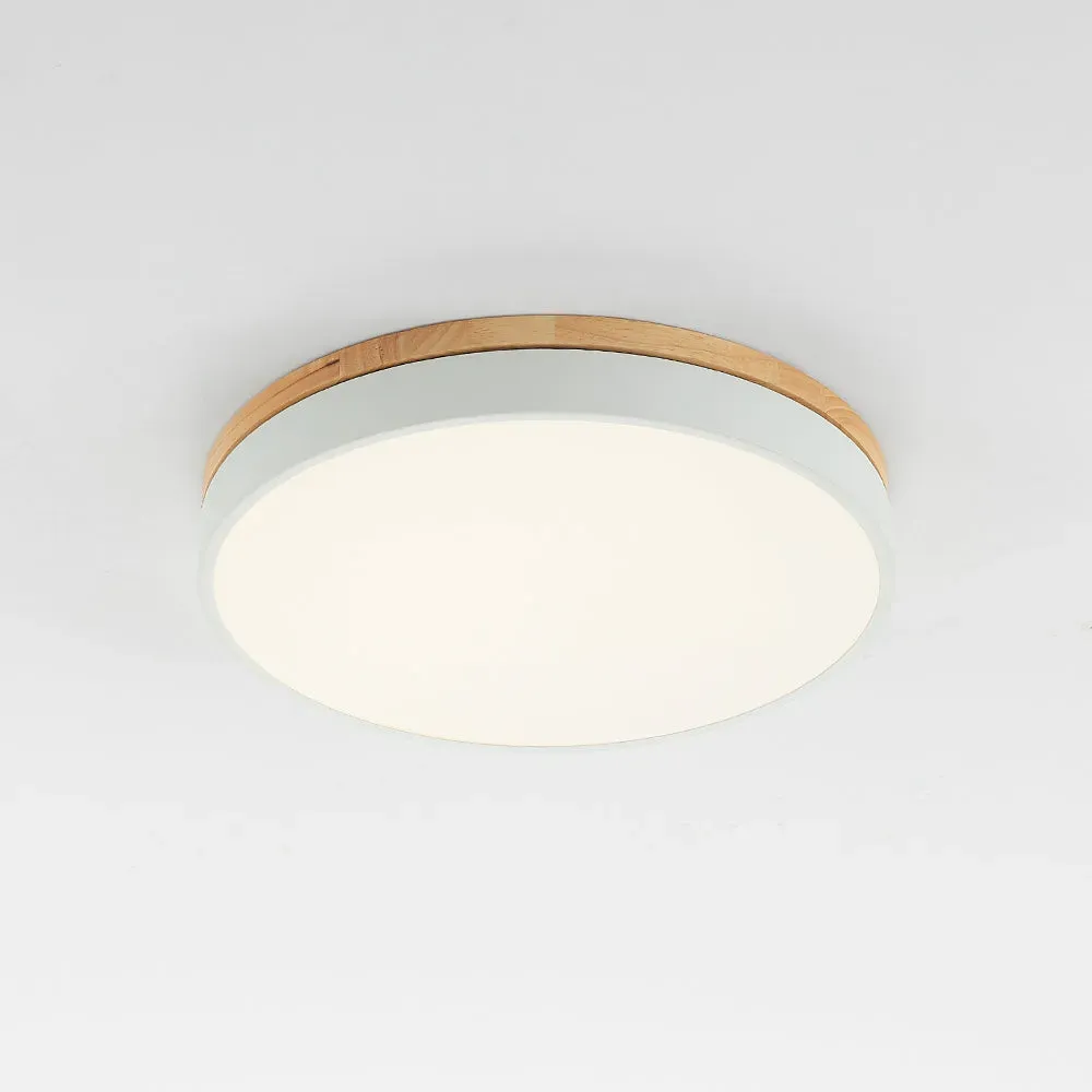 Nordic LED Round Metal/Wood Flush Mount Ceiling Light White/Green