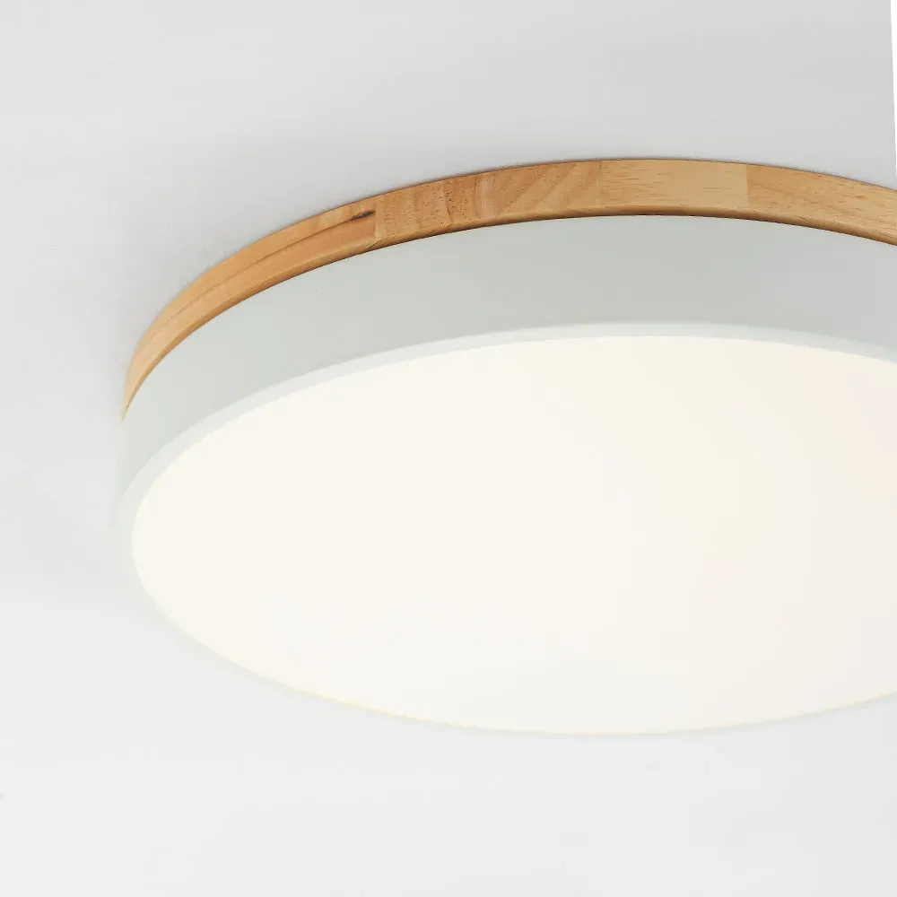 Nordic LED Round Metal/Wood Flush Mount Ceiling Light White/Green
