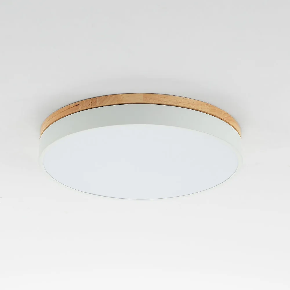 Nordic LED Round Metal/Wood Flush Mount Ceiling Light White/Green