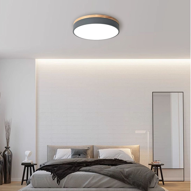 Nordic Metal Wood Round White Green Flush Mount Ceiling Light Bedroom