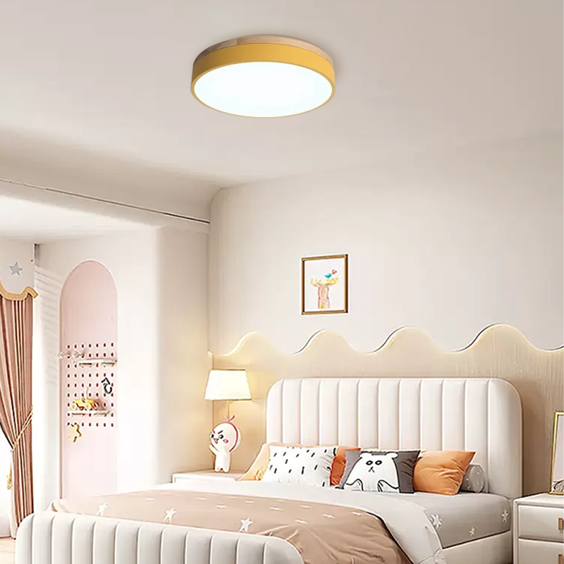 Nordic Metal Wood Round White Green Flush Mount Ceiling Light Bedroom